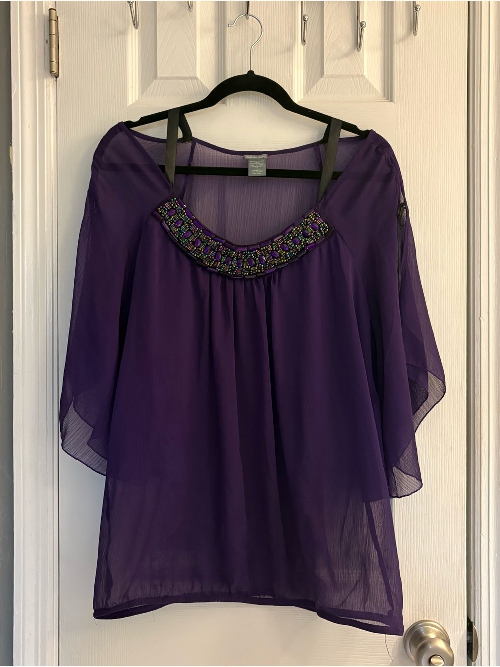 Ladies Vintage Y2K Style Charlotte Russe Purple Long Sleeve Sheer Shirt Size XL.